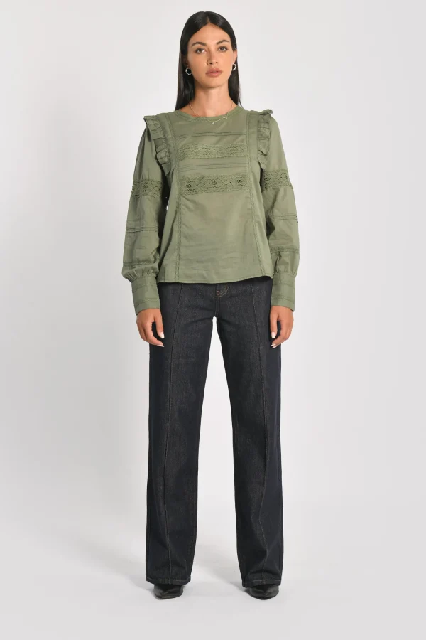 KOOKAÏ BLOUSE DENTELLE LEA Kaki Sale