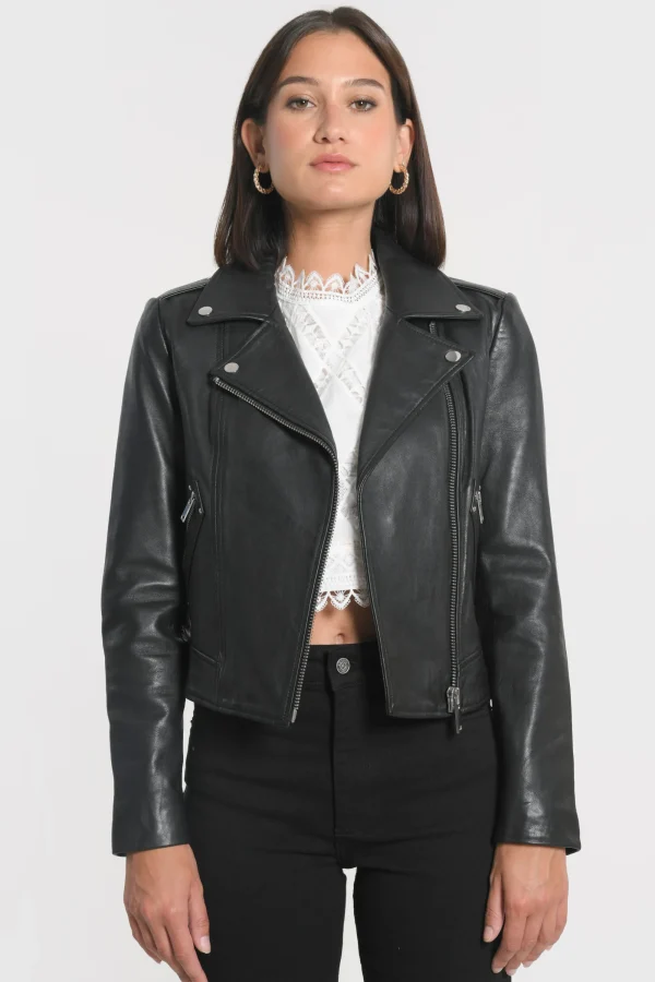 KOOKAÏ BLOUSON PERFECTO CUIR ROCK Black Sale