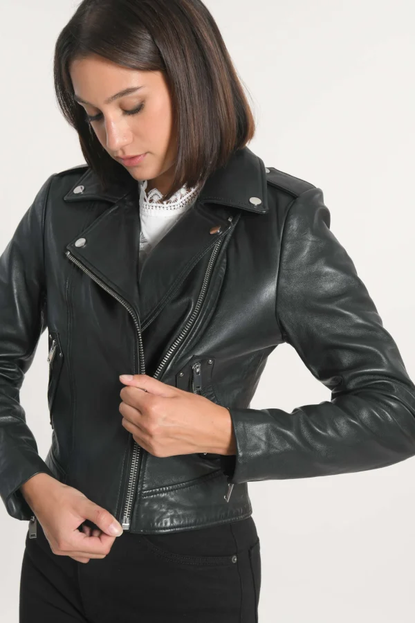 KOOKAÏ BLOUSON PERFECTO CUIR ROCK Black Sale