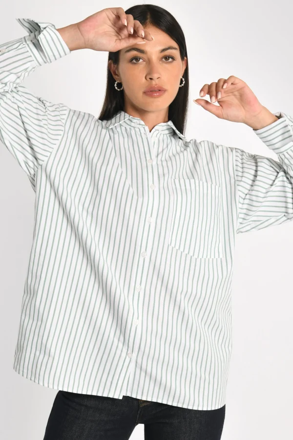 KOOKAÏ CHEMISE À FINES RAYURES RITA BLANC/VERT Blancvert Hot