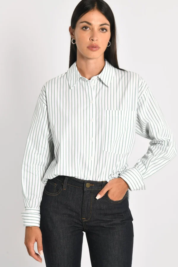 KOOKAÏ CHEMISE À FINES RAYURES RITA BLANC/VERT Blancvert Hot