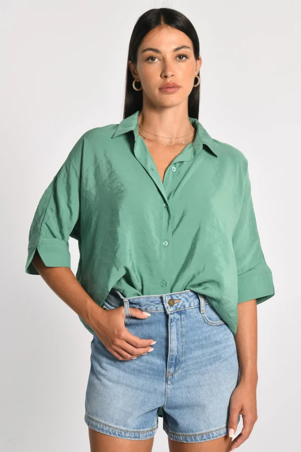 KOOKAÏ CHEMISE OVERSIZED EFFET SOIE LILOU Emeraude Store