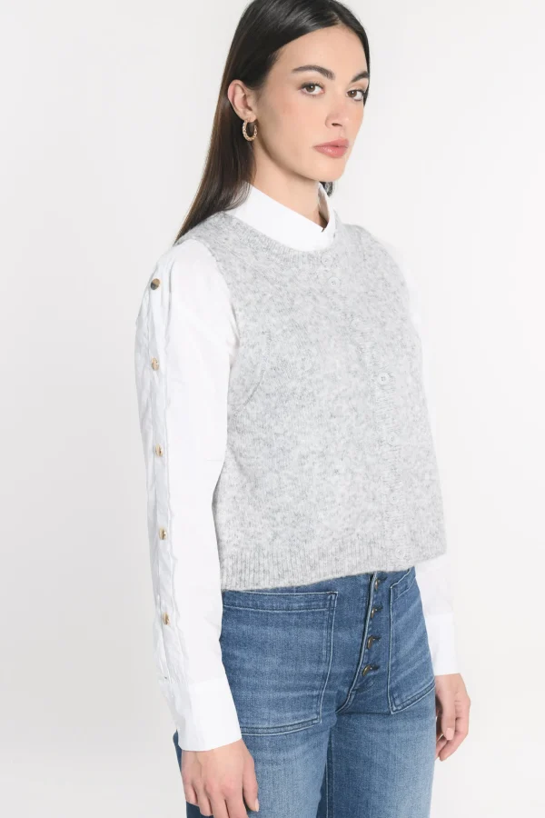 KOOKAÏ GILET JOANA GRIS CHINÉ Grischine Cheap