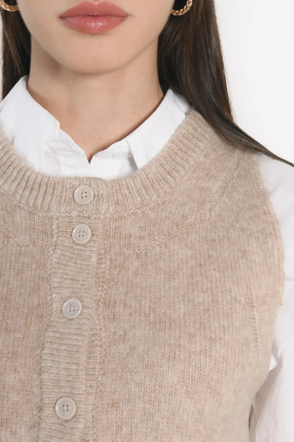 KOOKAÏ GILET JOANA TAUPE CHINÉ Taupechine Outlet