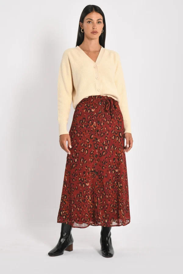 KOOKAÏ JUPE LONGUE LÉOPARD MINA Bordeaux Discount