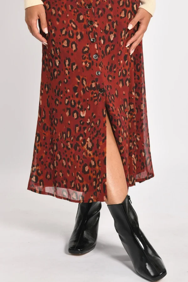 KOOKAÏ JUPE LONGUE LÉOPARD MINA Bordeaux Discount