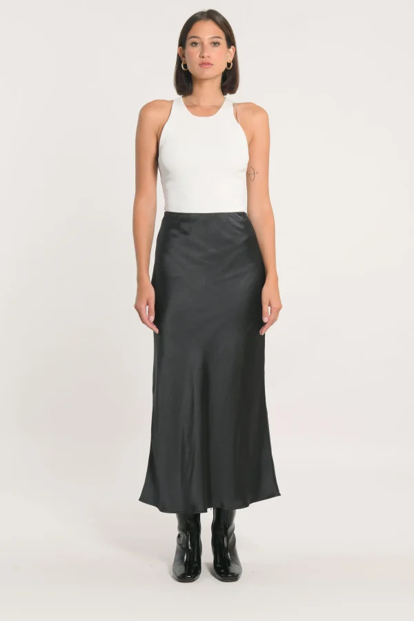 KOOKAÏ JUPE LONGUE SIA SATIN Noir Best Sale