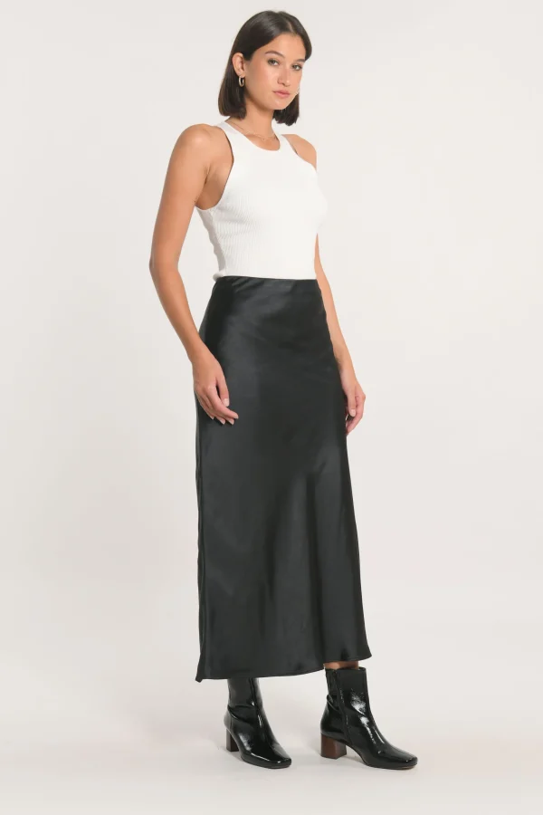 KOOKAÏ JUPE LONGUE SIA SATIN Noir Best Sale
