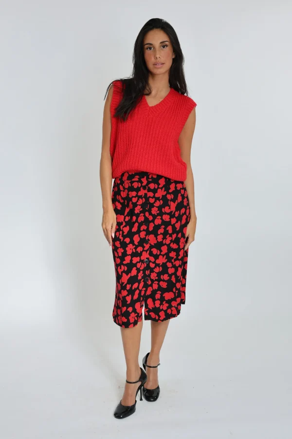 KOOKAÏ JUPE MIDI CARMEN Noir/rouge Cheap