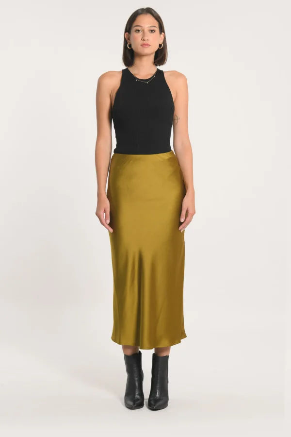 KOOKAÏ JUPE MIDI PATTY SATIN Bronze Outlet
