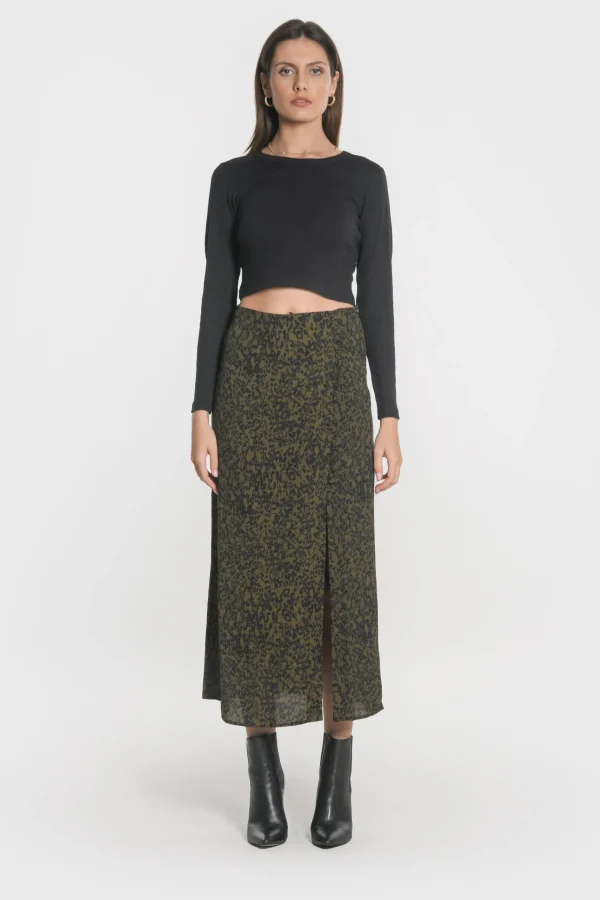 KOOKAÏ JUPE MIDI VITTORIA Kaki Best Sale