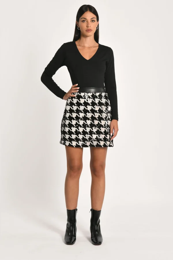 KOOKAÏ JUPE SEQUIN DALIDA Black/white Hot