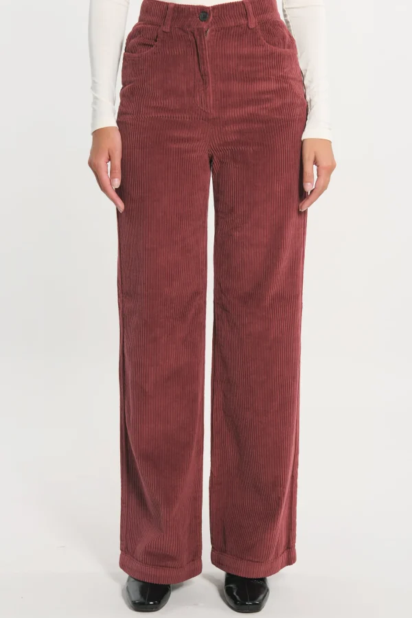 KOOKAÏ PANTALON FLARE VELOURS SUZANNE Bordeaux Hot