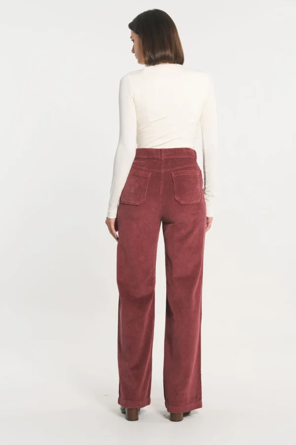 KOOKAÏ PANTALON FLARE VELOURS SUZANNE Bordeaux Hot