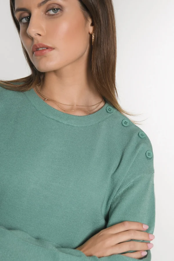 KOOKAÏ PULL BOUTONNE NOLWENN NEPTUNE GREEN Neptunegreen Discount