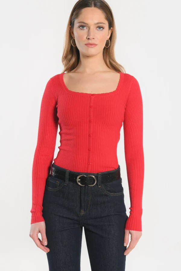 KOOKAÏ PULL COL CARRE - ELISABETH - Rouge Hot
