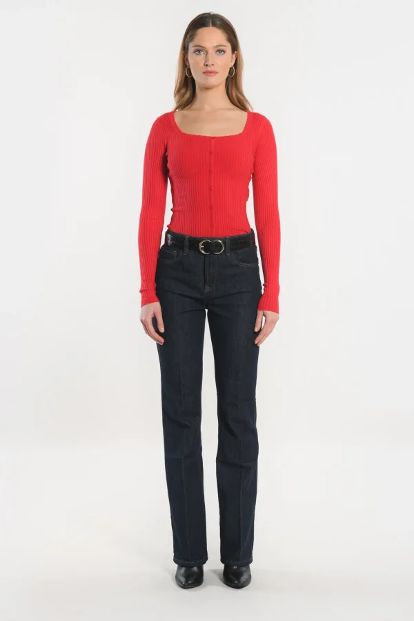 KOOKAÏ PULL COL CARRE - ELISABETH - Rouge Hot