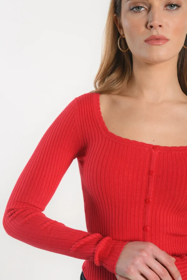 KOOKAÏ PULL COL CARRE - ELISABETH - Rouge Hot