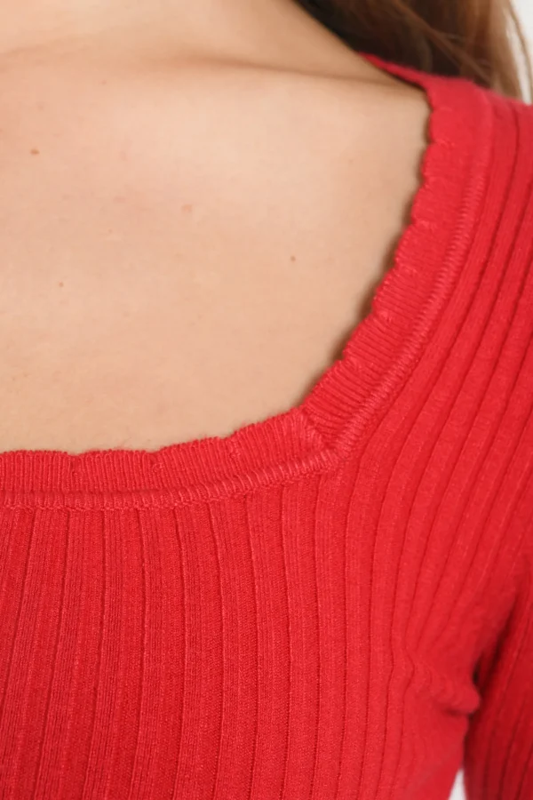 KOOKAÏ PULL COL CARRE - ELISABETH - Rouge Hot