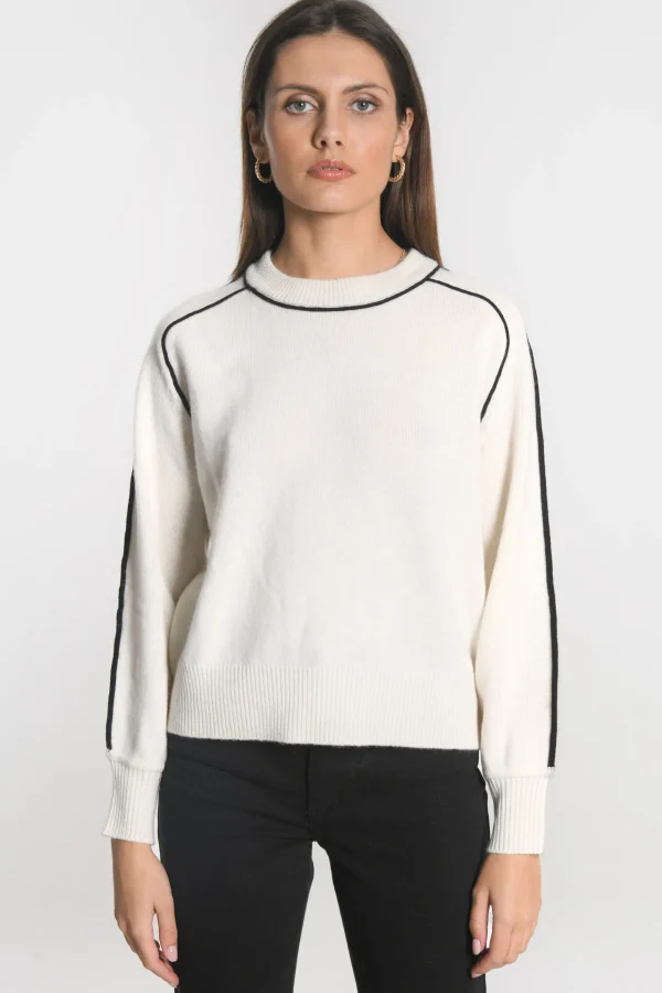 KOOKAÏ PULL COL ROND GABBY ÉCRU/NOIR Ecru/noir Discount