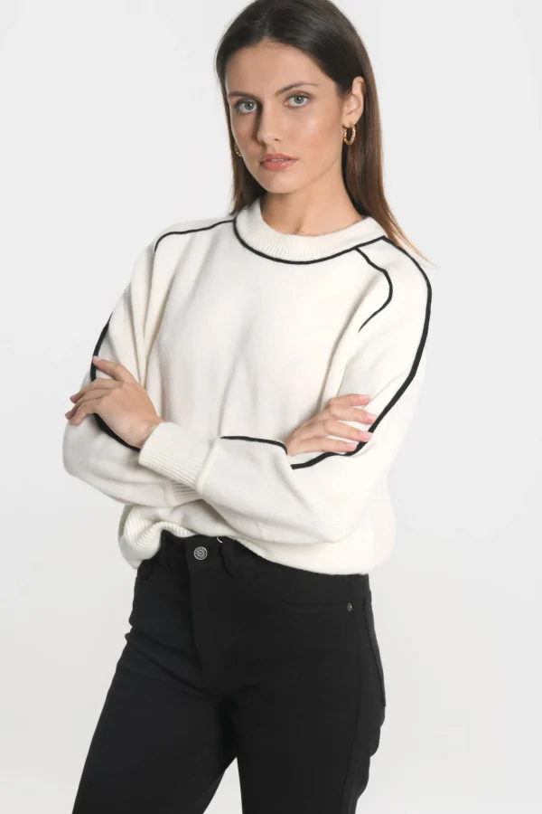 KOOKAÏ PULL COL ROND GABBY ÉCRU/NOIR Ecru/noir Discount