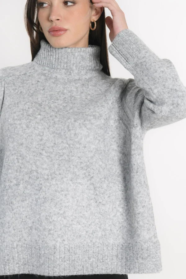 KOOKAÏ PULL COL ROULÉ JOANA GRIS CHINÉ Grischine Outlet