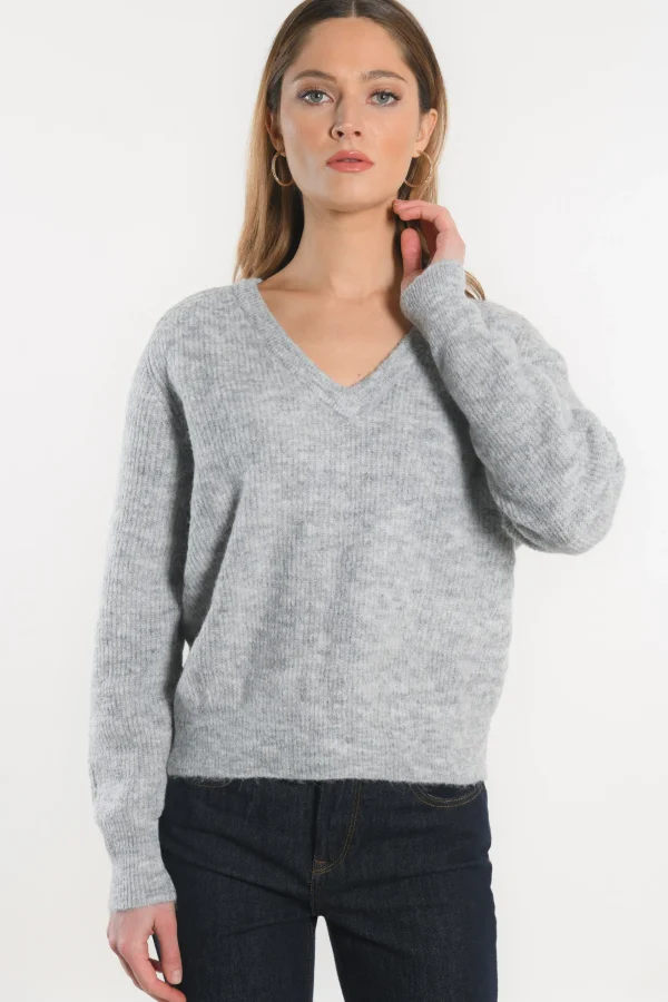 KOOKAÏ PULL COL V - DANNA - GRIS CHINE Grischine Best Sale