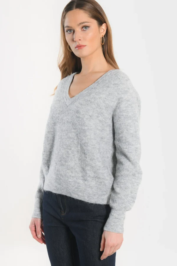 KOOKAÏ PULL COL V - DANNA - GRIS CHINE Grischine Best Sale
