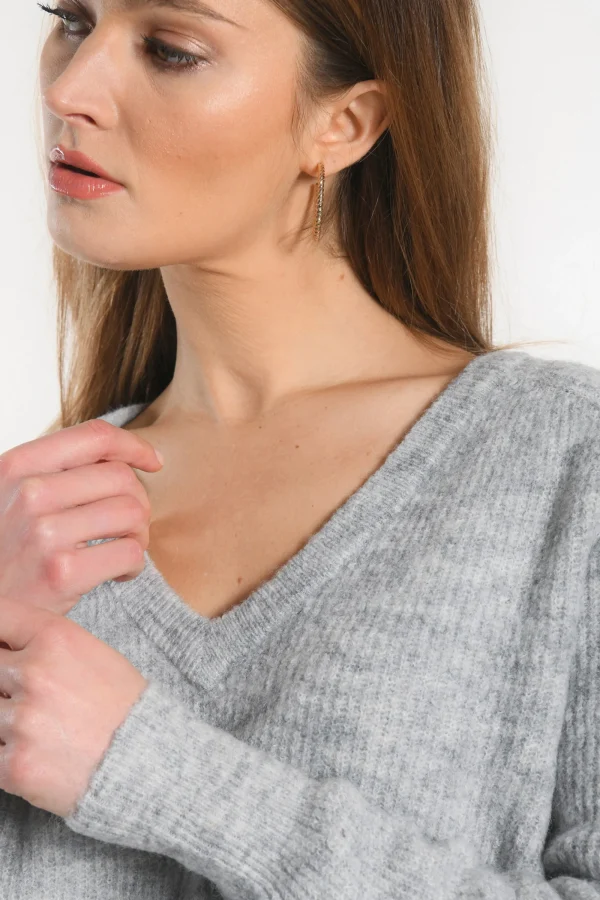 KOOKAÏ PULL COL V - DANNA - GRIS CHINE Grischine Best Sale