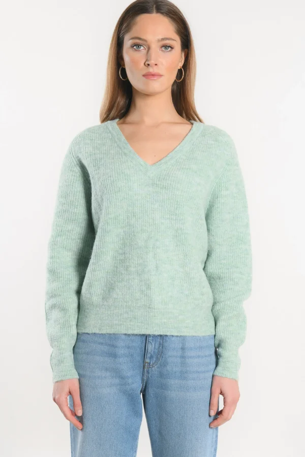 KOOKAÏ PULL COL V - DANNA - VERT AMANDE Vertamande Clearance