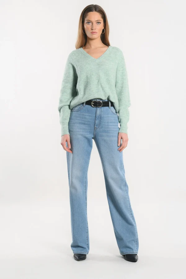 KOOKAÏ PULL COL V - DANNA - VERT AMANDE Vertamande Clearance