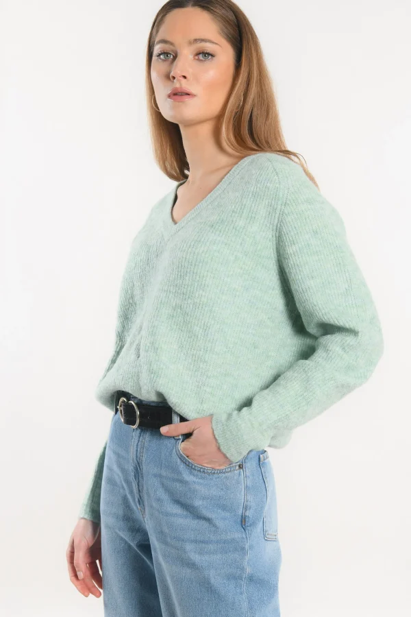 KOOKAÏ PULL COL V - DANNA - VERT AMANDE Vertamande Clearance