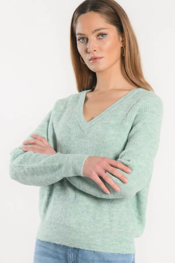 KOOKAÏ PULL COL V - DANNA - VERT AMANDE Vertamande Clearance