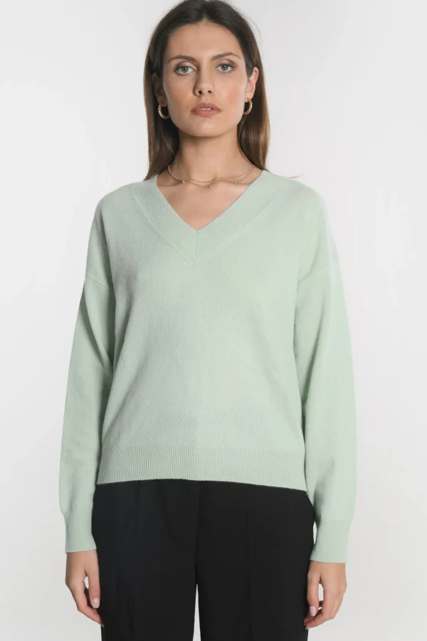 KOOKAÏ PULL COL V ANITA VERT AMANDE Vertamande Best Sale