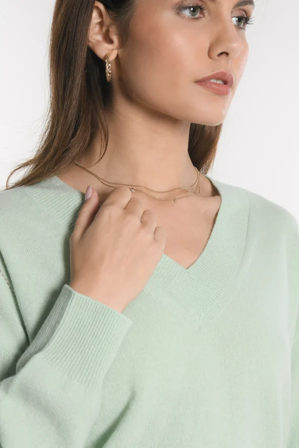 KOOKAÏ PULL COL V ANITA VERT AMANDE Vertamande Best Sale