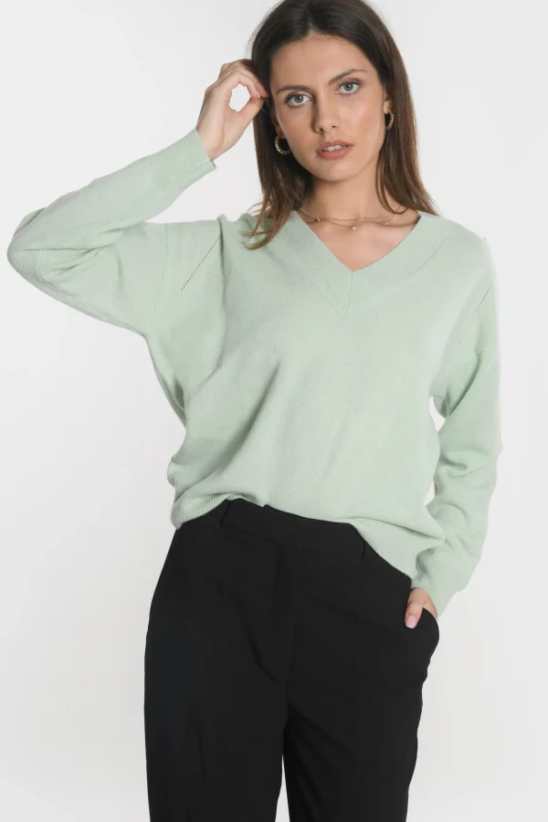 KOOKAÏ PULL COL V ANITA VERT AMANDE Vertamande Best Sale