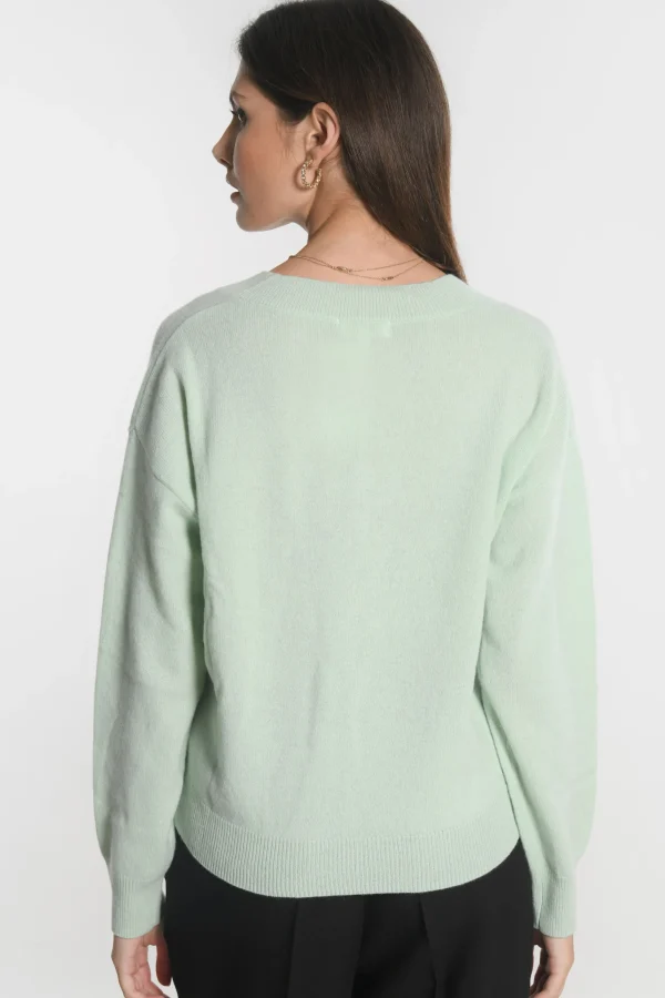 KOOKAÏ PULL COL V ANITA VERT AMANDE Vertamande Best Sale