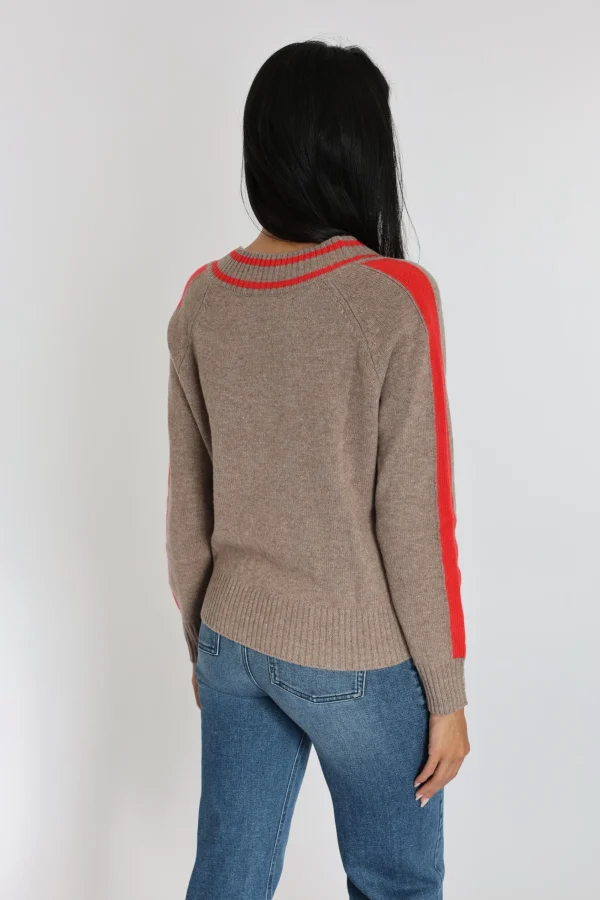 KOOKAÏ PULL COL V ASTRID BEIGE CHINÉ/ROUGE Beigechine/rouge Hot