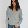 KOOKAÏ PULL COL V ASTRID GRIS CHINÉ/BLUE Grischine/blue Cheap