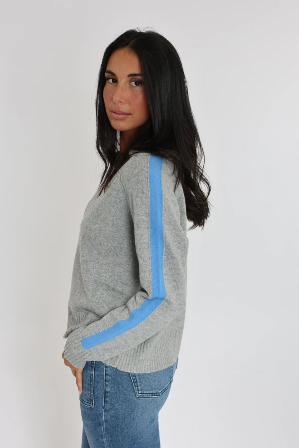 KOOKAÏ PULL COL V ASTRID GRIS CHINÉ/BLUE Grischine/blue Cheap
