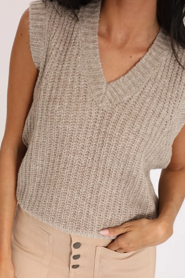 KOOKAÏ PULL COL V LANA BEIGE CHINÉ Beigechine Online