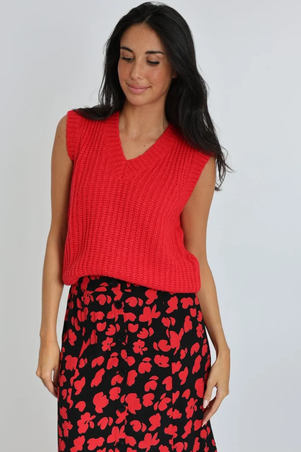 KOOKAÏ PULL COL V LANA Rouge Hot