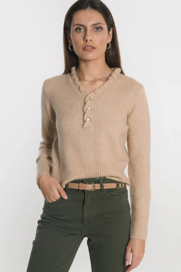 KOOKAÏ PULL COL V SANDRINE Camel Flash Sale