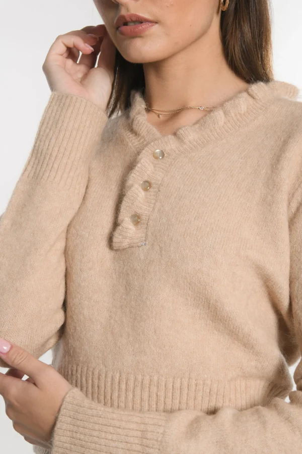 KOOKAÏ PULL COL V SANDRINE Camel Flash Sale