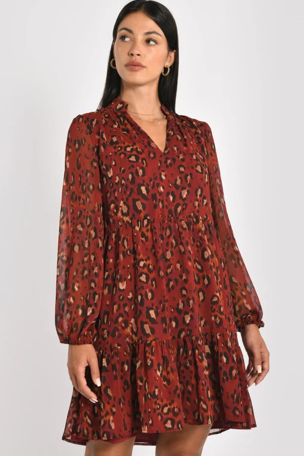 KOOKAÏ ROBE COURTE LEOPARD MINA MULTI Bordeaux Store