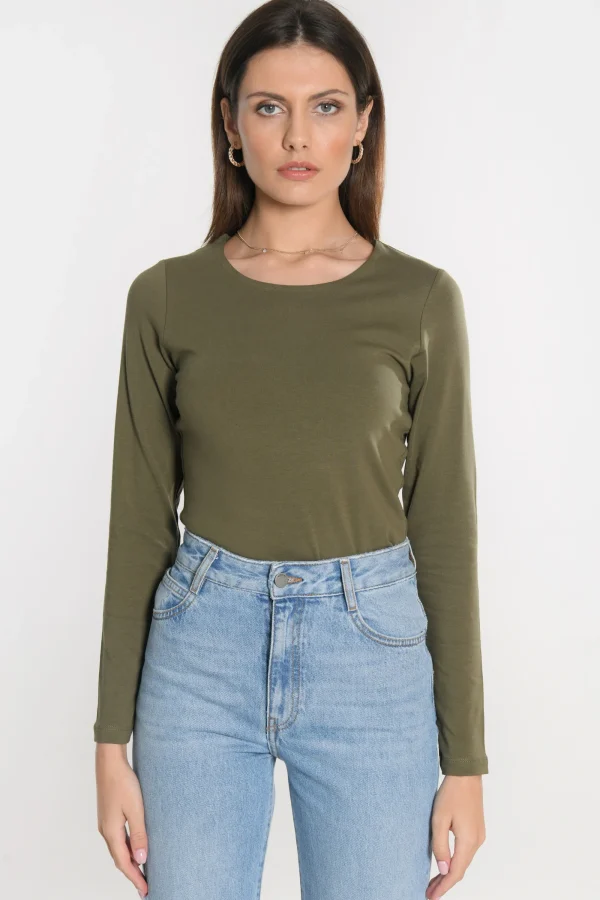 KOOKAÏ TEE SHIRT COL ROND CURT Kaki Fashion