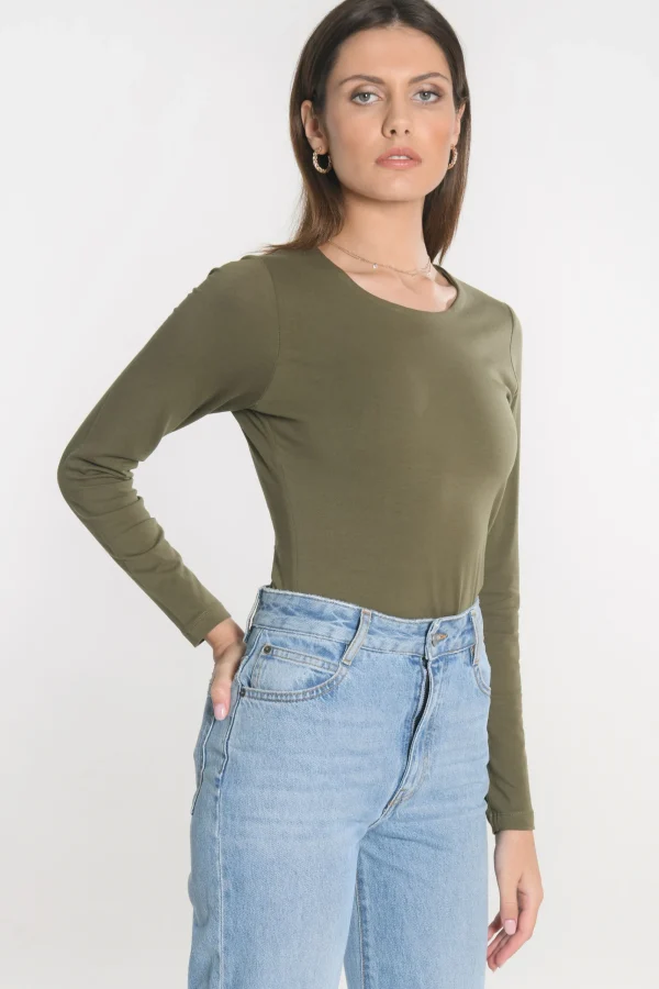 KOOKAÏ TEE SHIRT COL ROND CURT Kaki Fashion