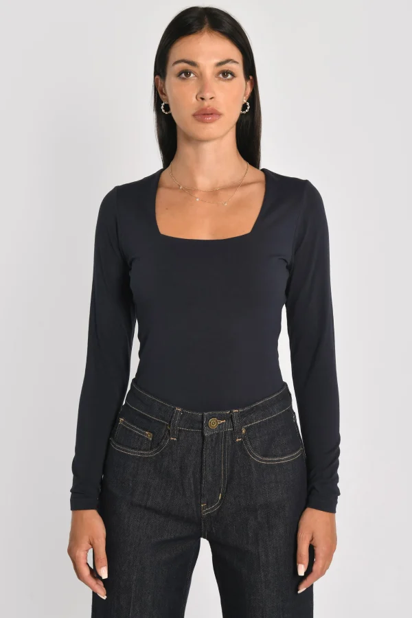 KOOKAÏ T-SHIRT COL CARRÉ CLEMENTINE Navy Cheap