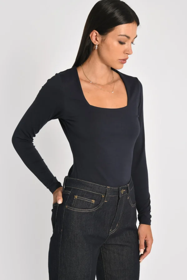 KOOKAÏ T-SHIRT COL CARRÉ CLEMENTINE Navy Cheap