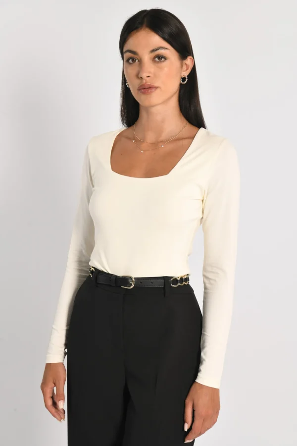 KOOKAÏ T-SHIRT COL CARRÉ CLÉMENTINE ÉCRU Ecru Best